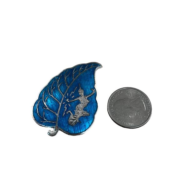 Vintage Siam Sterling Silver Brooch, Thailand Blue Enamel Pendant Brooch - Picture 3 of 6